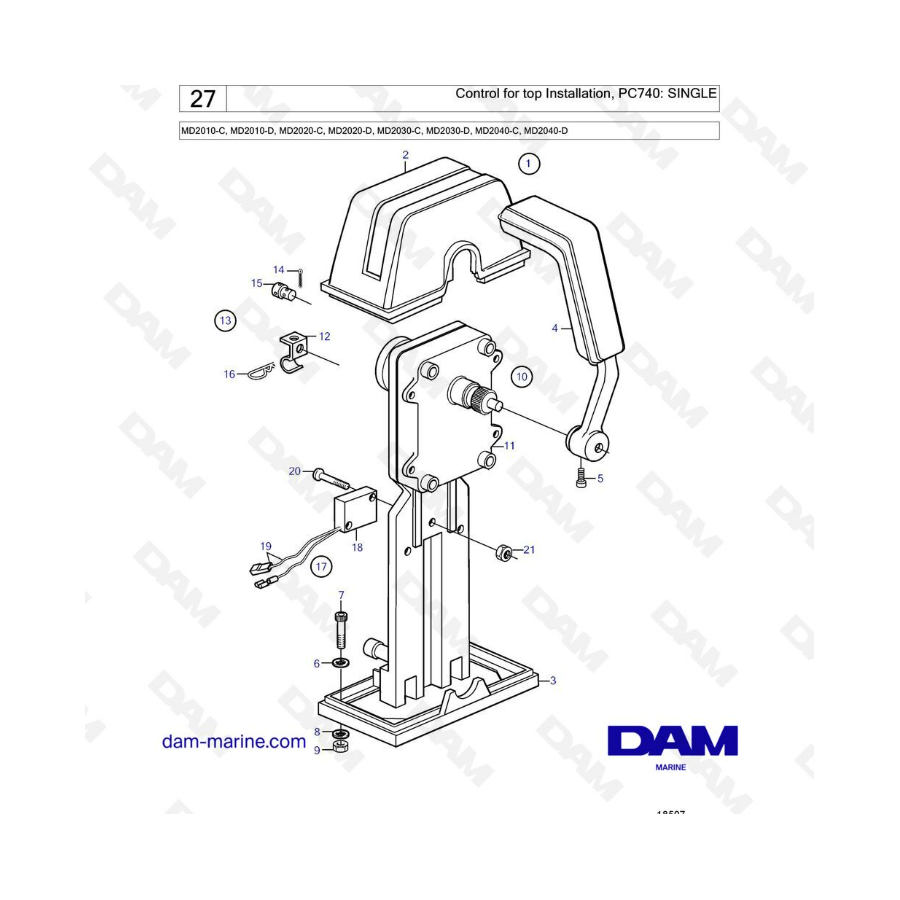 Volvo Penta MD2010-C-D / MD2020-C-D / MD2030-C-D / MD2040-C-D - Control for top installation, PC740: Single