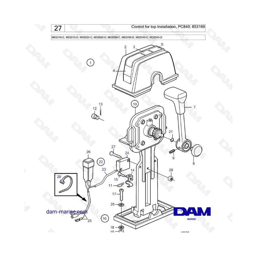 Volvo Penta MD2010-C / MD2010-D / MD2020-C / MD2020-D / MD2030-C-D / MD2040-C-D - Control for top installation, PC840 