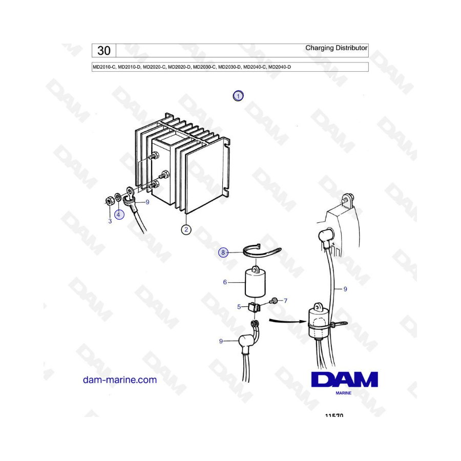 Volvo Penta MD2010-C-D / MD2020-C-D / MD2030-C-D / MD2040-C-D - Charging distributor 