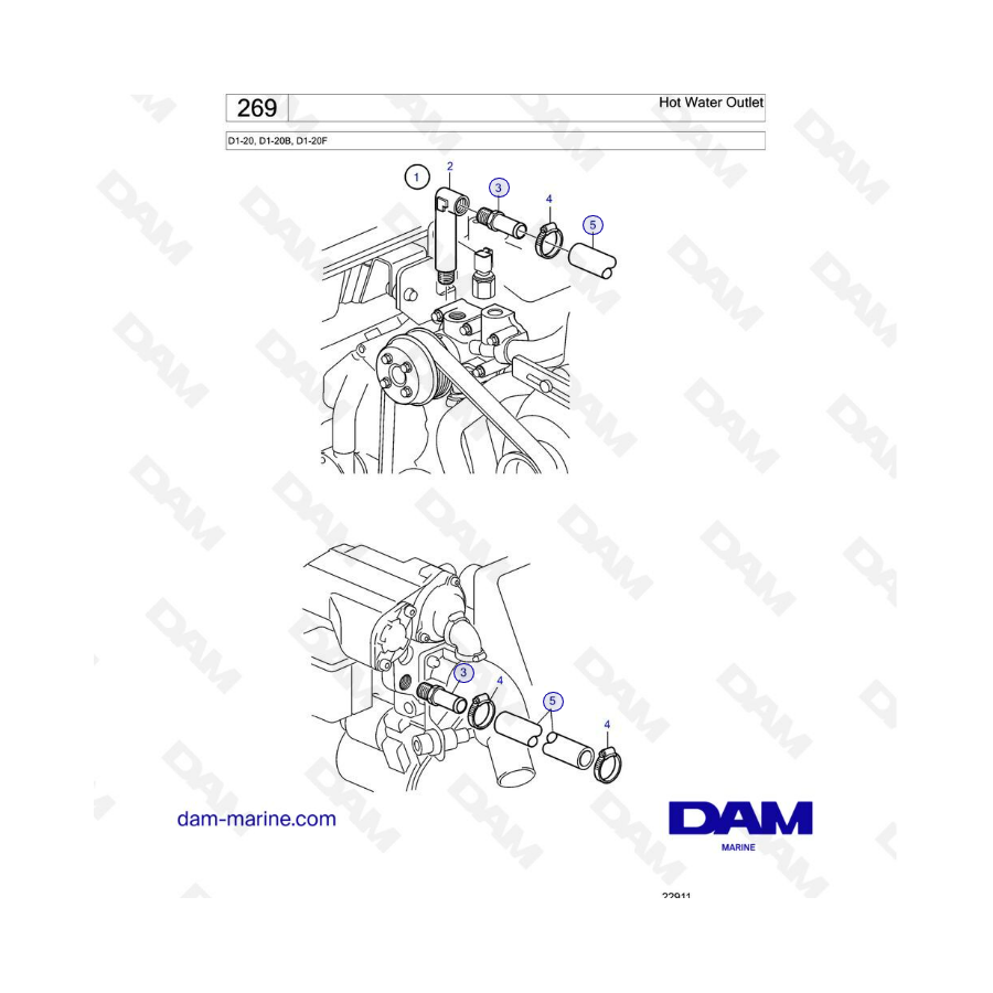 Volvo Penta D1-20/D1-20B/D1-20F-Hot Water Outlet 