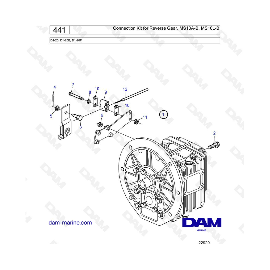 Volvo Penta D1-20/D1-20B/D1-20F - Connection kit for reverse gear, MS10A-B/MS10L-B 