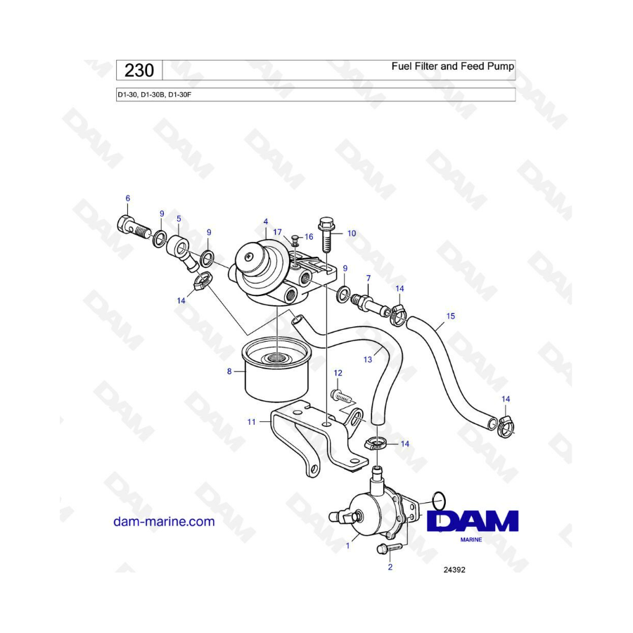 Volvo Penta D1-30/D1-30B/D1-30F - Fuel filter & feed pump 