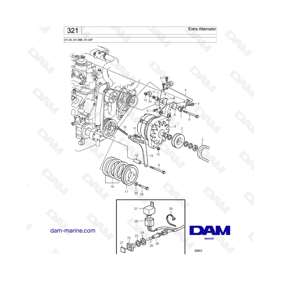 Volvo Penta D1-30/D1-30B/D1-30F - Extra alternator 
