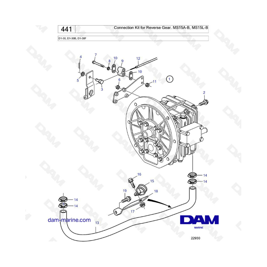 Volvo Penta D1-30/D1-30B/D1-30F - Connection kit for reverse gear, MS15A-B/MS15L-B 